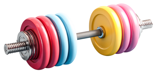 Colorful dumbbell adjustable weight fitness equipment gym training chrome handle rubber plate pastel color home workout strength exercise healthy lifestyle motivation energizing gear, isolated