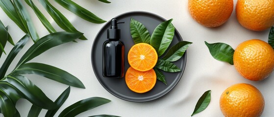 Fresh Tangerines on Grey Plate Top View