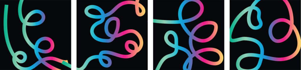 Color Gradient Swirl Lines. Curve Linear Shape Pattern. Vector Abstract Backgrounds with Doodle Rainbow Ribbons.