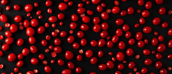 Scattered Ripe Tomatoes on Black Background