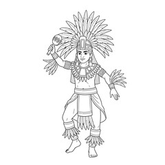 Fototapeta premium Aztec Warrior Dancer in Full Traditional Attire Performance Artwork Illustration