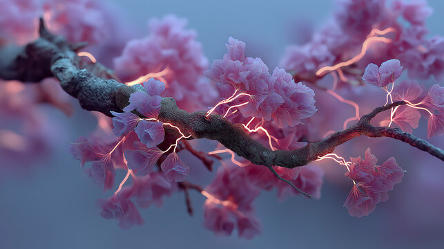 Clean neon glowing AI nature branch energy lines technology power concept modern design generated AI