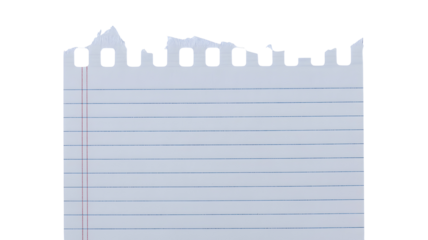 Torn lined paper with perforated edge against black background