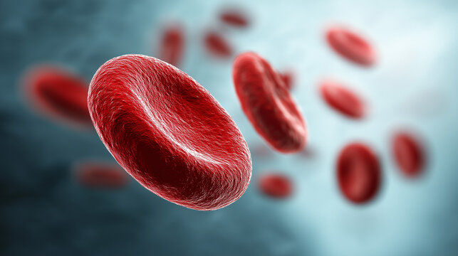 Numerous red blood cells magnified to show details. Perfect for medical websites, science textbooks, educational resources, and health presentations.