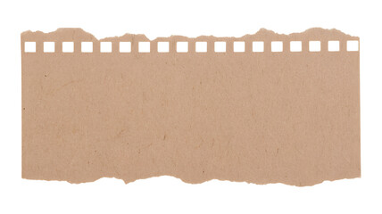 Torn brown paper note with perforated edge on black background