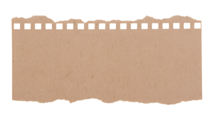 Torn brown paper note with perforated edge on black background