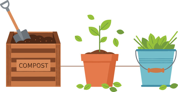 Compost box and plant growth vector illustration showing eco friendly gardening and organic soil recycling - Powered by Adobe