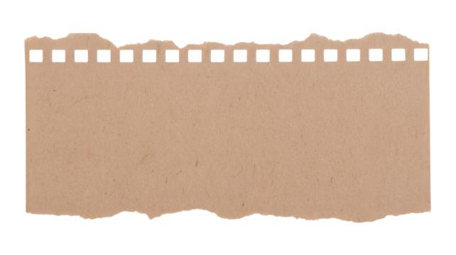 Torn brown paper note with perforated edge on black background
