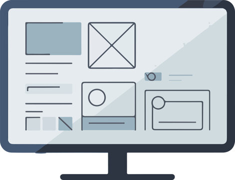 Computer monitor displaying a vector website wireframe layout for user interface development