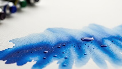 Blue watercolor texture on paper, showing beautiful paint splash, evokes artistic expression. Blue watercolor, with its splash effect, embodies creativity and skillful application.