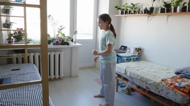 Child Actively Learning Modern Dance Moves inside Kids Room, Educational Game Form and Physical Activity, Fighting Hypodynamia, Healthy Childhood Lifestyle, Fun Choreography Exercise Concept