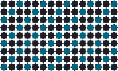 green and black Spiky star Seamless geometric pattern with blue and green stars checkerboard background. diagonal repeat star pattern design for fabric printing, star patter