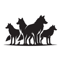 wolf pack vector silhouette clip art logo design illustration. wolf pack icon collection
