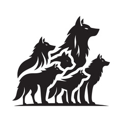 wolf pack vector silhouette clip art logo design illustration. wolf pack icon collection