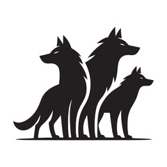 wolf pack vector silhouette clip art logo design illustration. wolf pack icon collection
