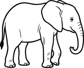 Elephant Illustration – Isolated on Transparent Background Black and White Cartoon Animal Vector Drawing