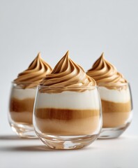 Dalgona whipped coffee drink with creamy texture in glasses