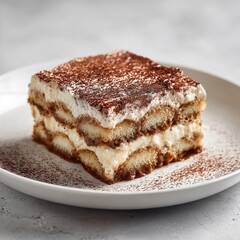 Tiramisu cake dessert with cocoa powder and mascarpone