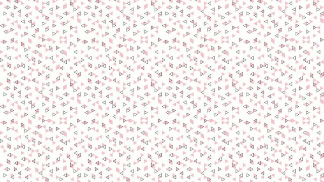 Seamless geometric pattern video in triangular grid with pink and white triangles with black outline on white background. Could be used as wallpaper or background for any content, loops continuously. 