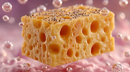 Glowing slice cheese floating like cloud food art creative concept humorous design modern generated AI