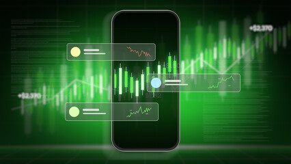 Real-time Mobile Stock Trading App Interface Showing Candlestick Chart and Growth Data for Digital Finance Investment and Prosperity Concept