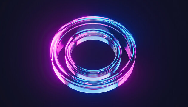 Abstract futuristic glossy neon ring isolated on dark background - Powered by Adobe
