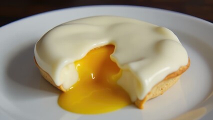 A single serving of sweet delight on a white plate, perfect for showcasing a dessert or as a prop in your next project