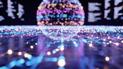 Abstract digital illustration with a field of glowing orbs and a spherical light cluster