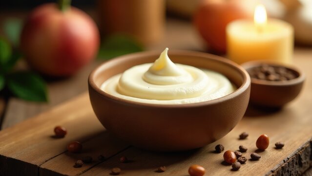 Fresh apples served with a dollop of whipped cream, perfect for snacking or adding to a dessert