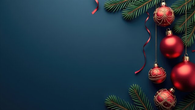 A Christmas tree branch decorated with red ornaments, ideal for festive designs or winter themes