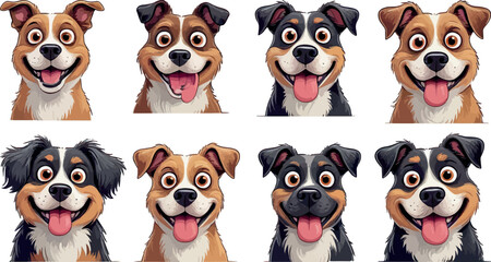 Obraz premium Set of 8 Happy Cartoon Dog Faces. Cute Vector Puppy Heads Collection with Smiling Expressions.