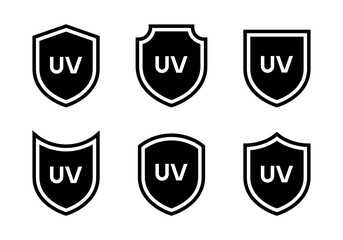 UV protection shield icon set. Safety, sunblock, and ultraviolet barrier symbol