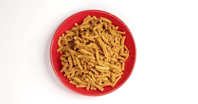 Crispy soya stick snack served in a bowl, healthy high-protein Indian namkeen for tea time or evening munching