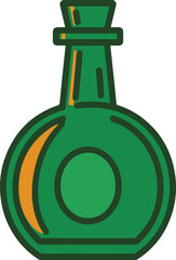 Green round bottle vector illustration with cork stopper ideal for magic potion or elixir liquid container