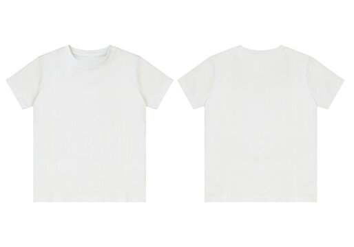 Two blank white t shirts front and back isolated on transparent background