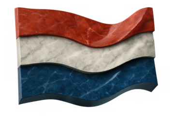 Netherlands flag waving with red, white, blue marble texture, national dutch symbol, transparent background
