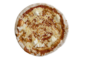 Round neapolitan margherita pizza with mozzarella topping, transparent background