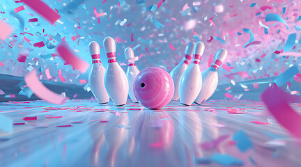 a bowling ball rolling towards the pins creating