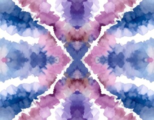 Symmetrical abstract watercolor design in blue, purple, and pink
