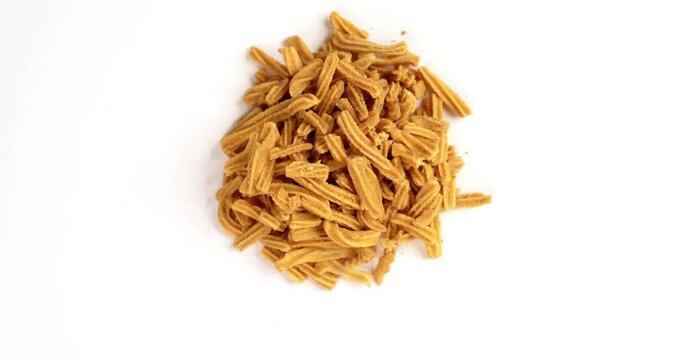 Crispy soya stick snack served in a bowl, healthy high-protein Indian namkeen for tea time or evening munching