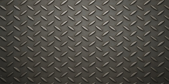 Seamless silver metallic diamond plate texture provides a rough industrial steel surface pattern for a gray aluminum construction sheet or grey iron wall material