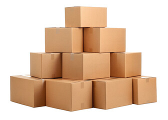 Obraz premium Large messy pile of sealed brown cardboard isolated on a transparent background.