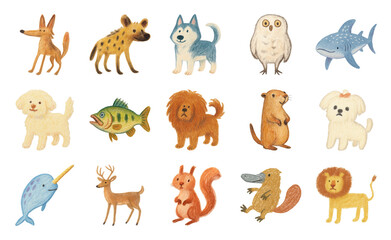 Fototapeta premium Cute watercolor animal stickers