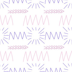 Spots, lines, dots. A seamless vector pattern of minimalist, trendy, hand-drawn abstract elements for your designs.