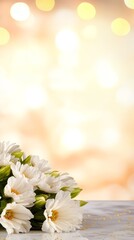 Elegant white flowers in decorative vase adorning modern tabletop for interior decor and serene ambiance.