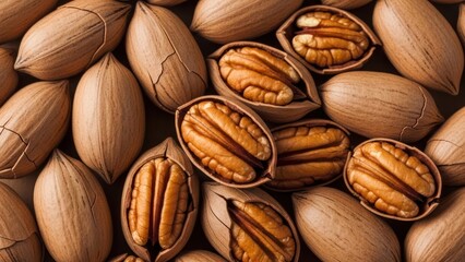 Close up of pecan nuts macro shot of textured food and detailed organic elements
