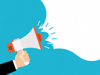 Urgent announcement with megaphone in hand, promote your message with a loudspeaker and speech bubble, impactful marketing and communication tool