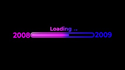 Loading bar from year 2008 to 2009 with neon glow effect progress future.Happy new year loading bar.