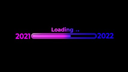 Loading bar from year 2021 to 2022 with neon glow effect progress future.Happy new year loading bar.