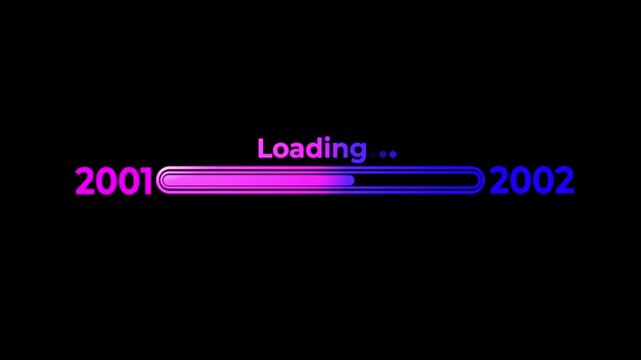 Loading bar from year 2001 to 2002 with neon glow effect progress future.Happy new year loading bar.